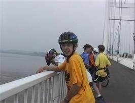 Crossing the original Severn Bridge, 11 miles into the ride